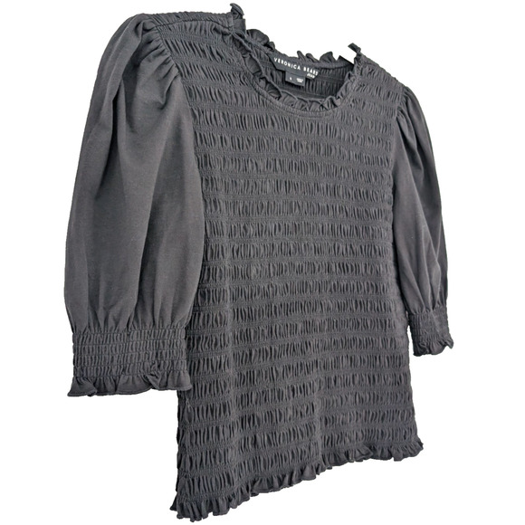Veronica Beard Langston Smocked Puff Sleeve Ruffle Top Small Black Coquette Prep - Picture 5 of 12